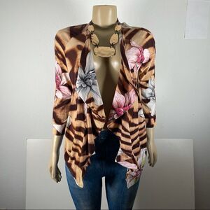 NWT MILANO Cascade Floral Beige Brown Open Front